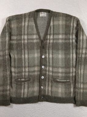 Vintage 60s Masterpiece Cardigan Mens Large Mohair Orlon Shaggy Kurt Cobain
